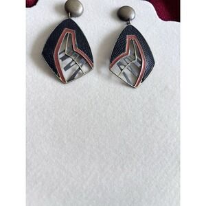 VTG Edgar Berebi Dangle Earrings Red Enamel Art Deco 1980 2.5x1.5